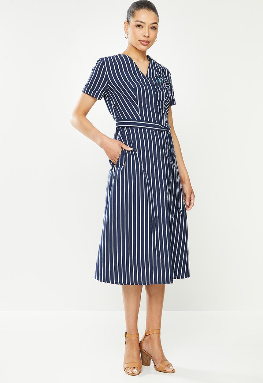 POLO - Jilla short sleeve stripe shirt dress - white & navy 