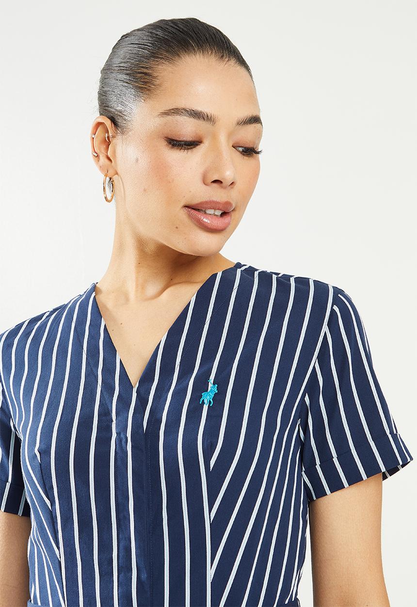 POLO - Jilla short sleeve stripe shirt dress - white & navy 