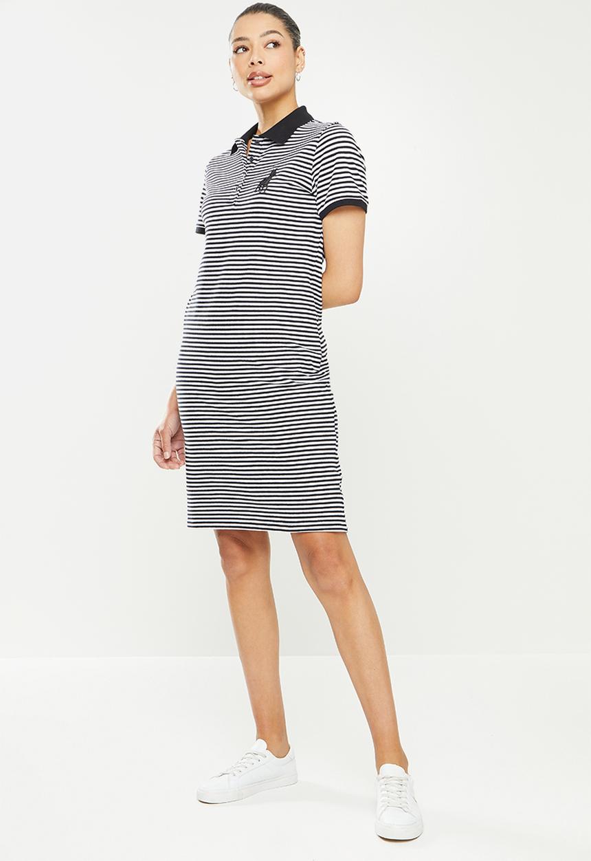POLO - Maya short sleeve stripe golfer dress -  black & white 