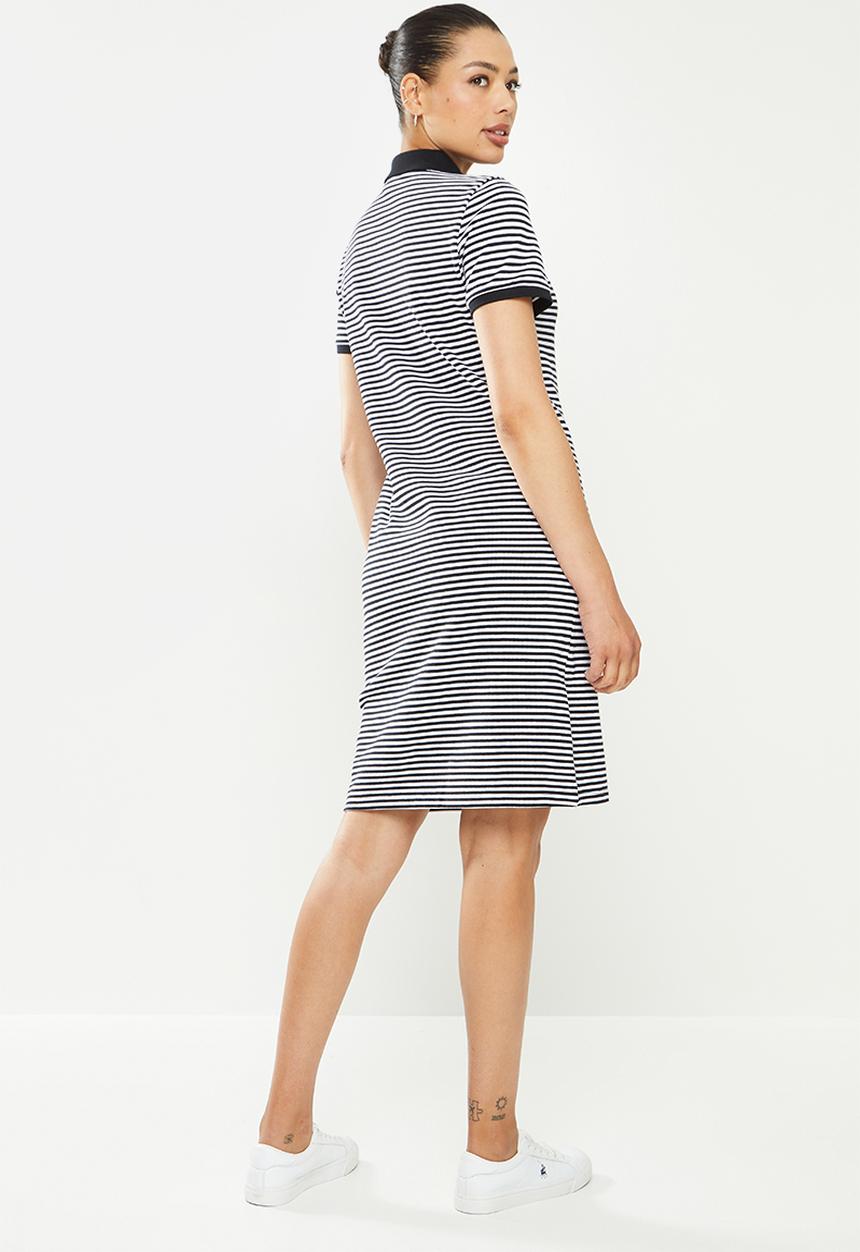 POLO - Maya short sleeve stripe golfer dress -  black & white 