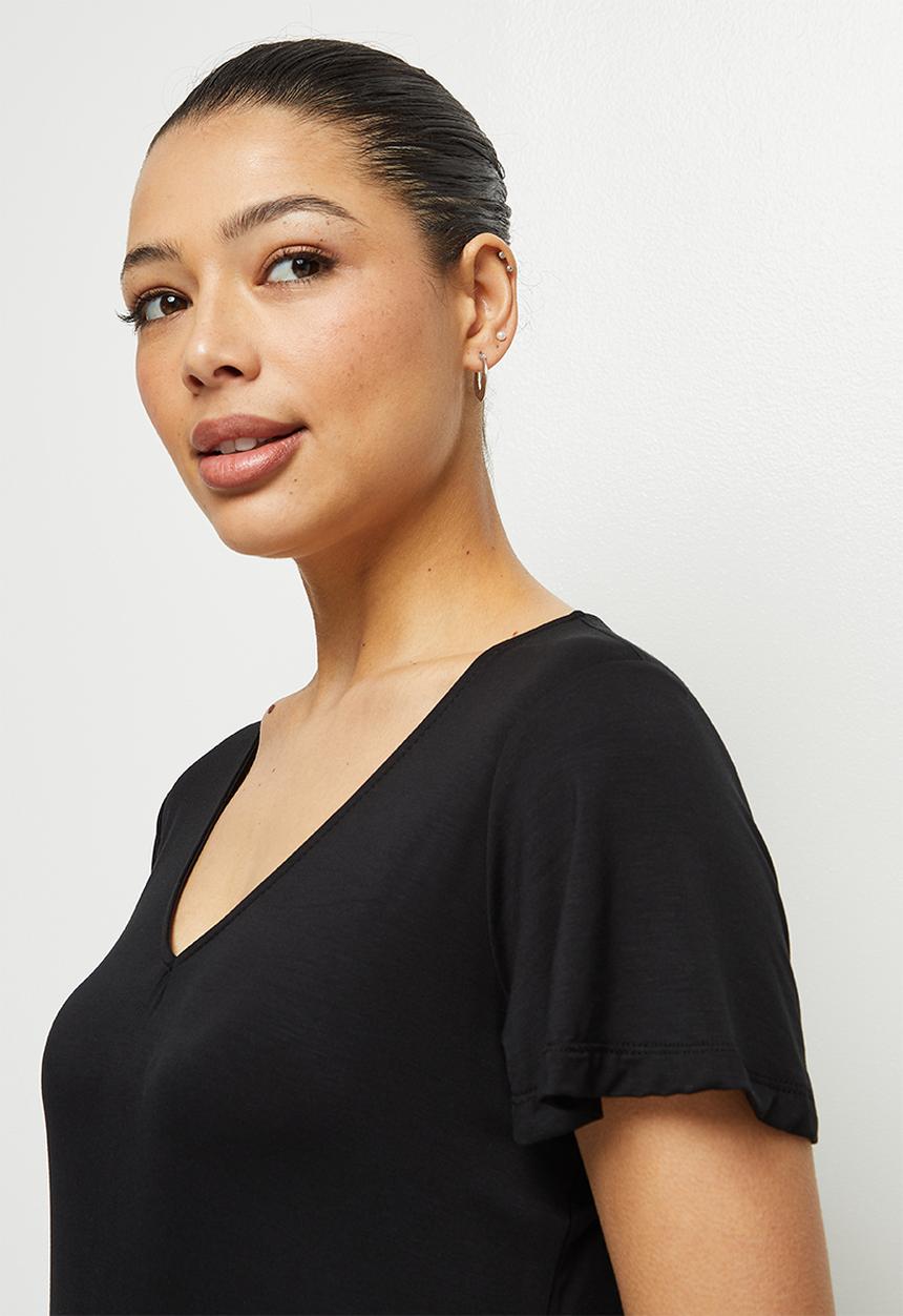 edit - Bamboo deep v-neck slit maxi dress - black