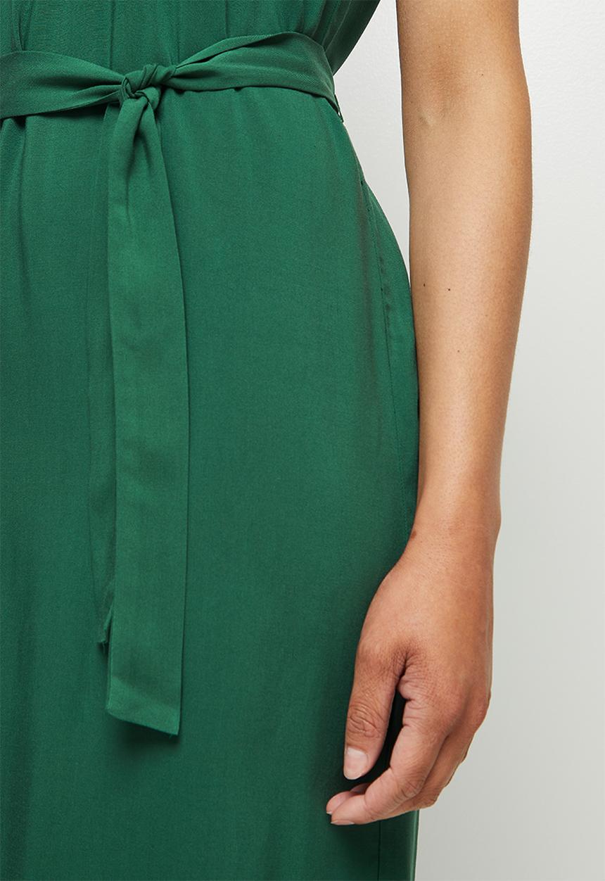 edit - Notch neck belted tunic dress - dark green