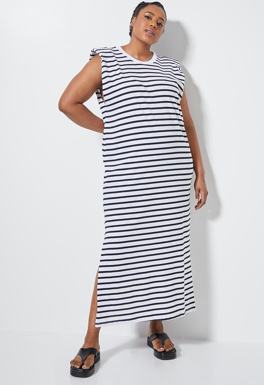 Superbalist - Shoulder pad column dress - white & black 