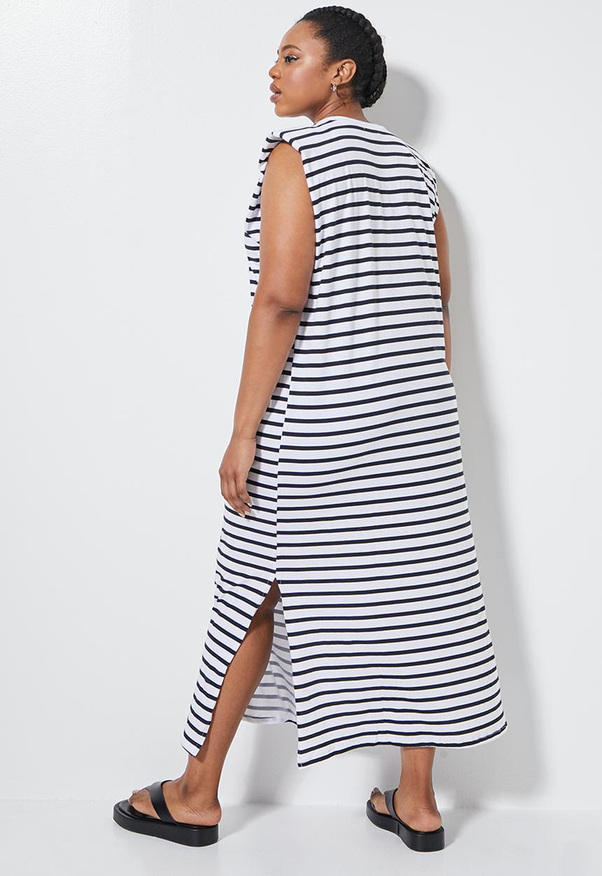 Superbalist - Shoulder pad column dress - white & black 