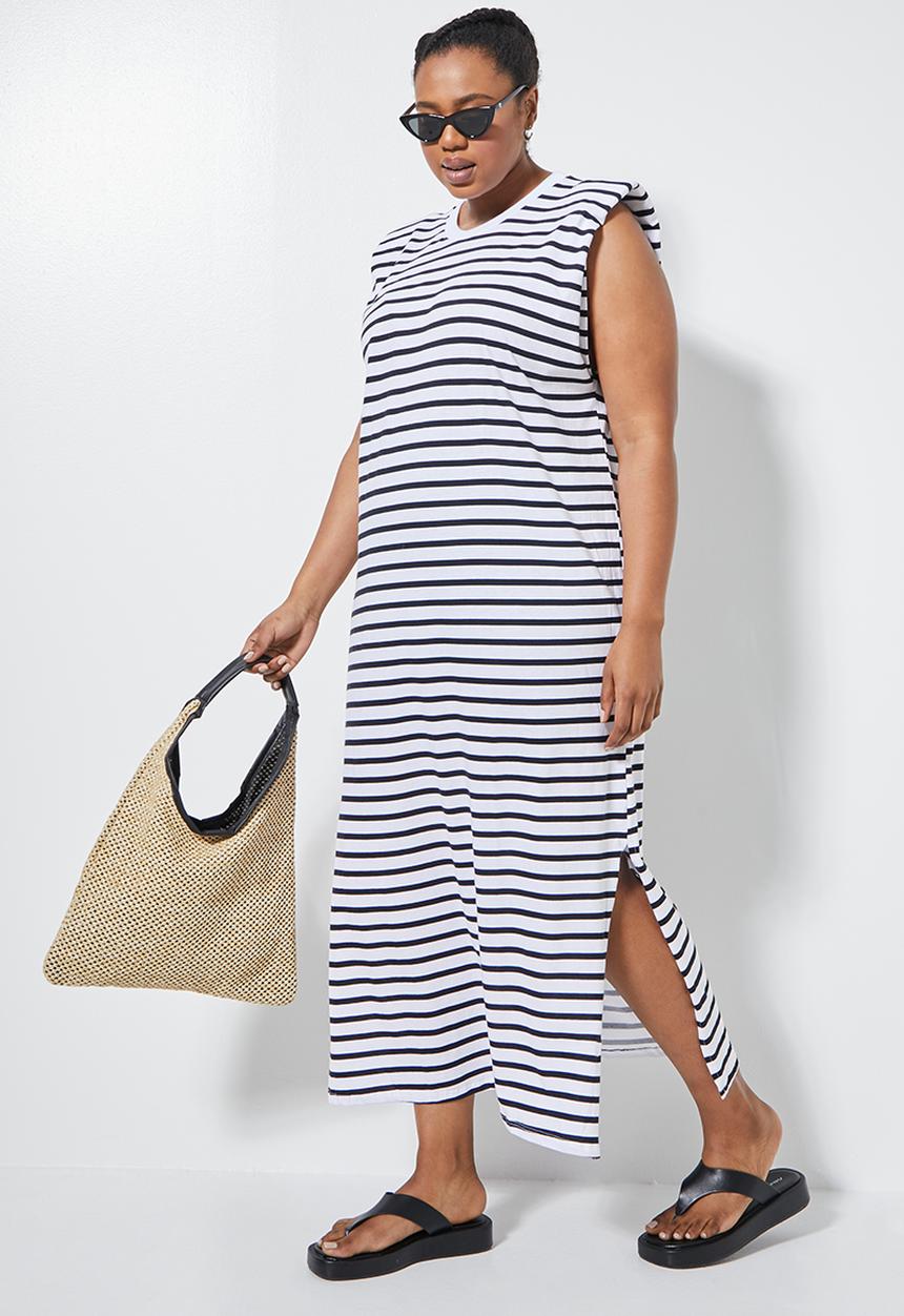 Superbalist - Shoulder pad column dress - white & black 