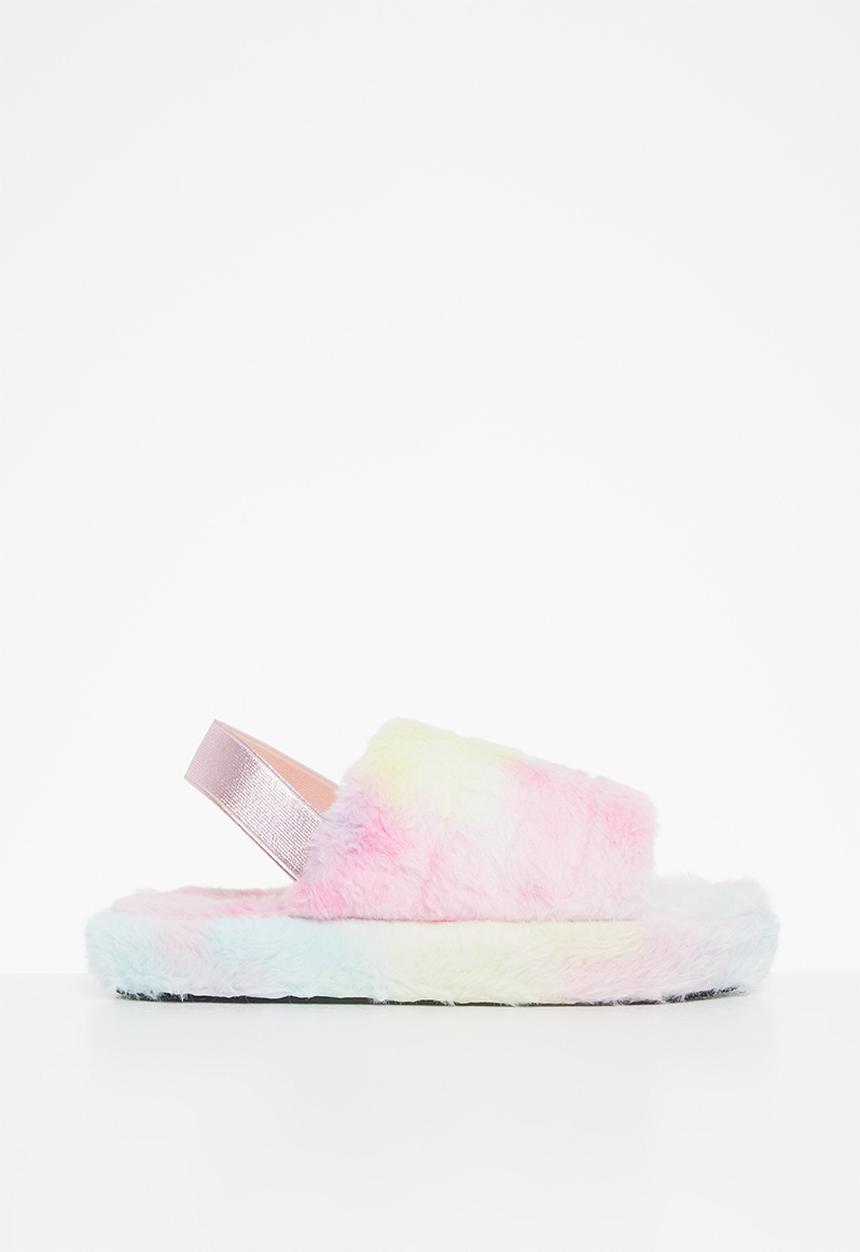 Rebel Republic - Girls fluffy slide slipper - multi