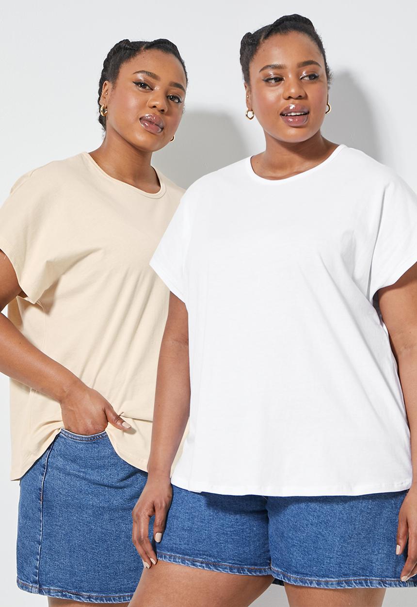 Superbalist - 2-pack grown on sleeve inset tee - stone & white 