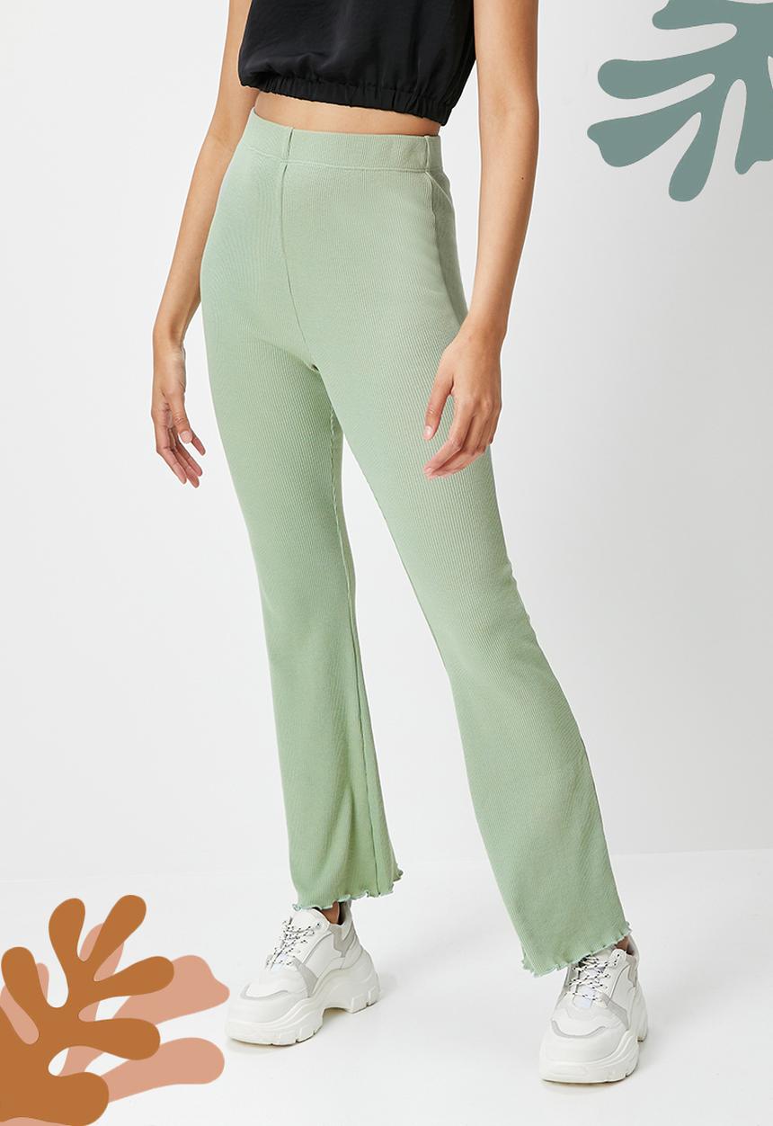 Blake - Rib flare leg trouser - sage