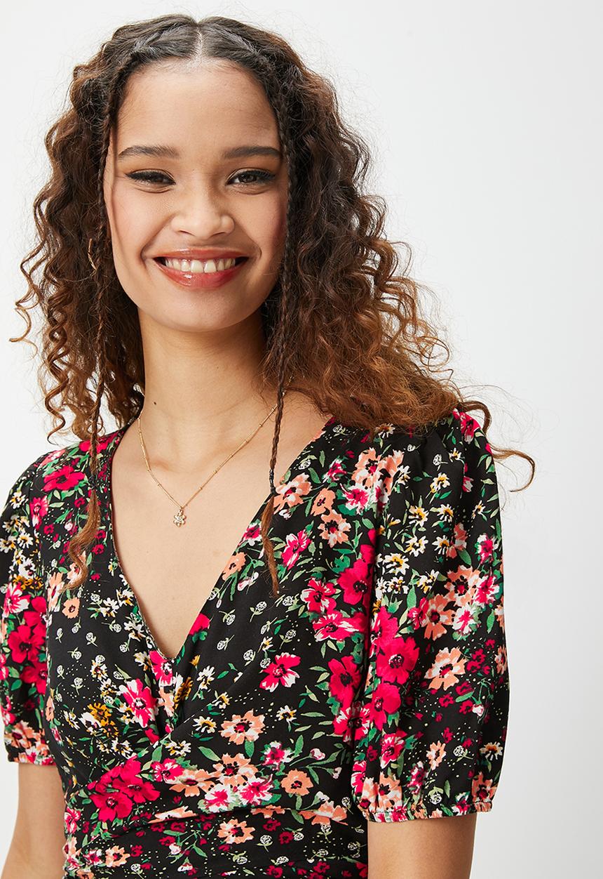 Blake - Fit and flare wrap front mini - multi 
