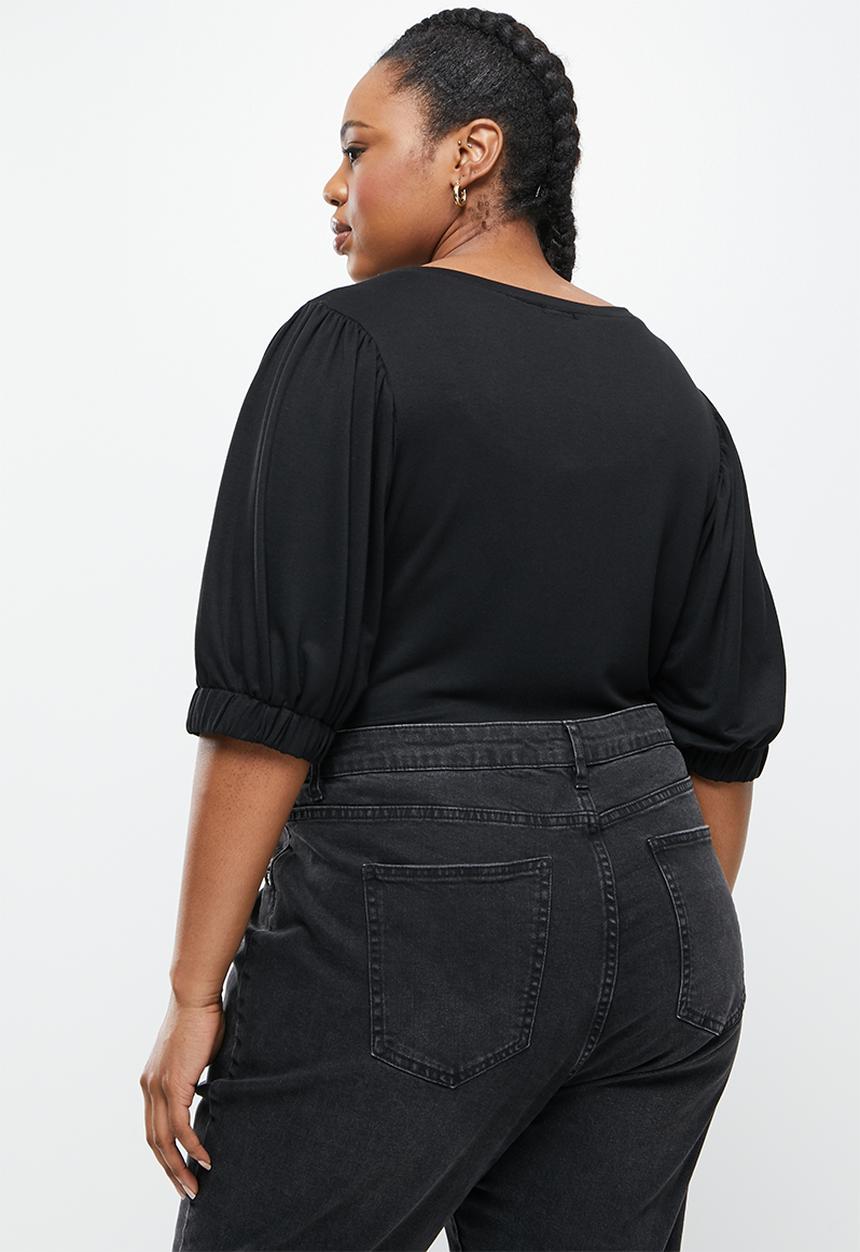 Me&B - Plus basic puff sleeve tee - black