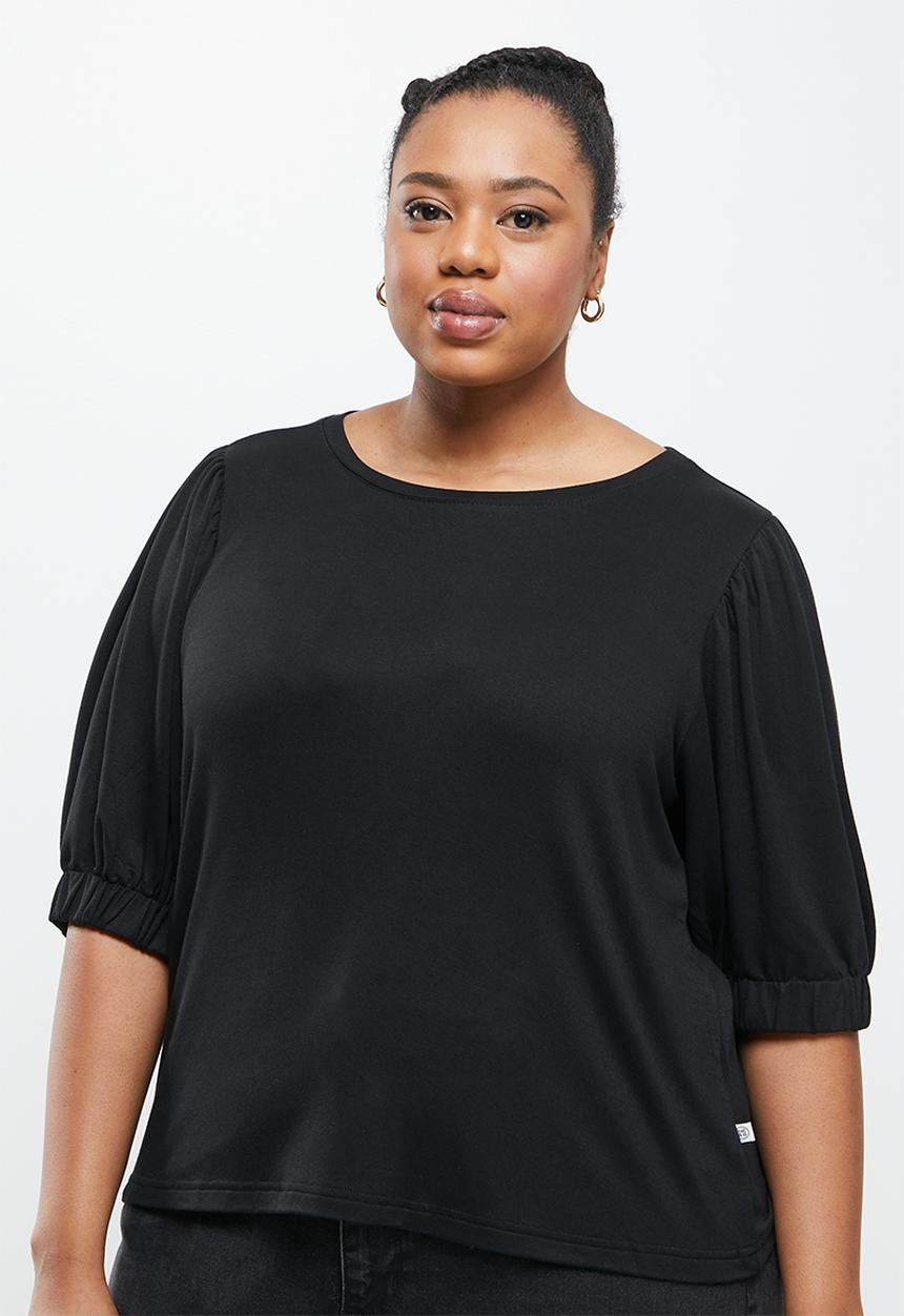 Me&B - Plus basic puff sleeve tee - black