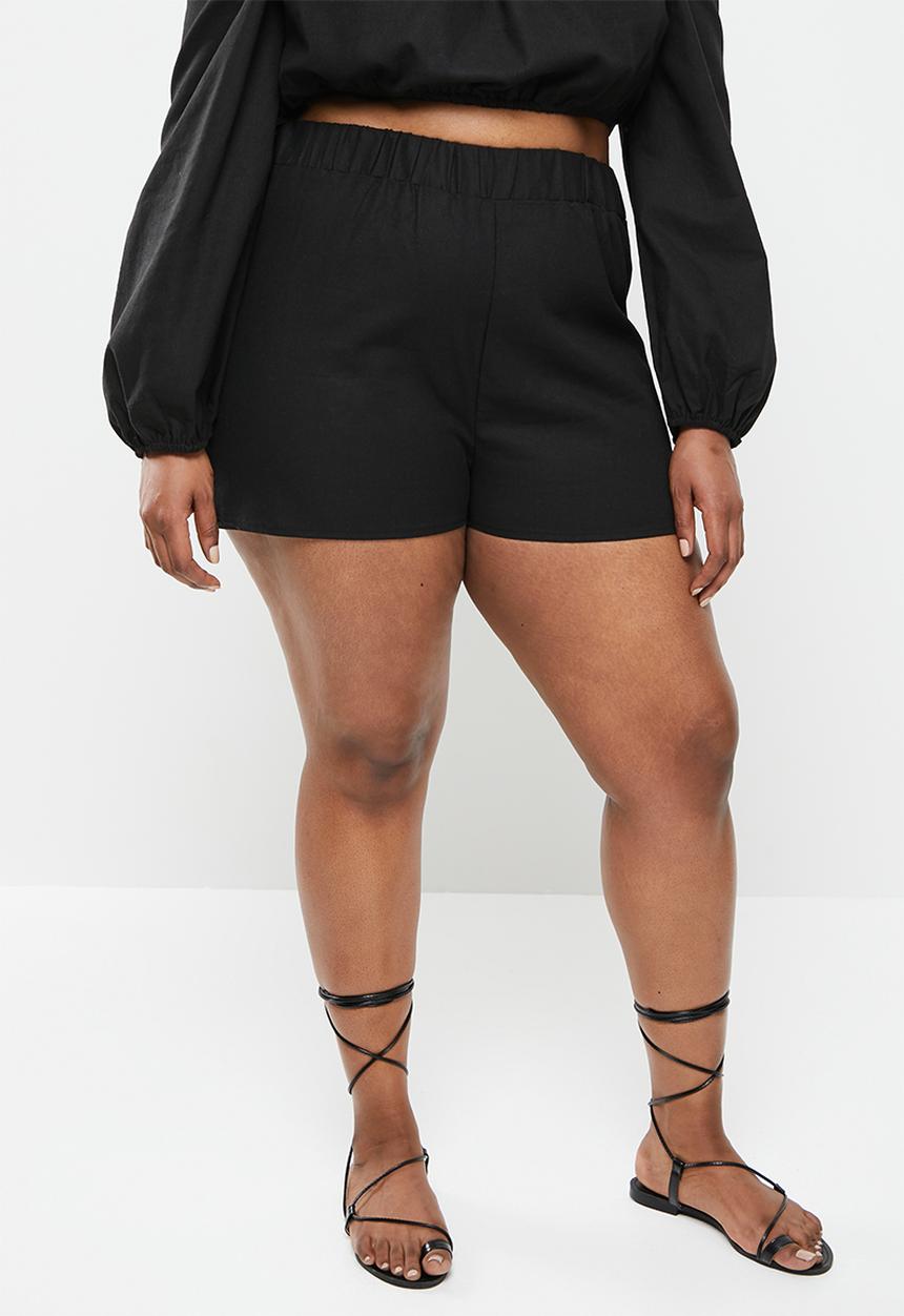 Missguided - Plus linen look crop short co-ord - black