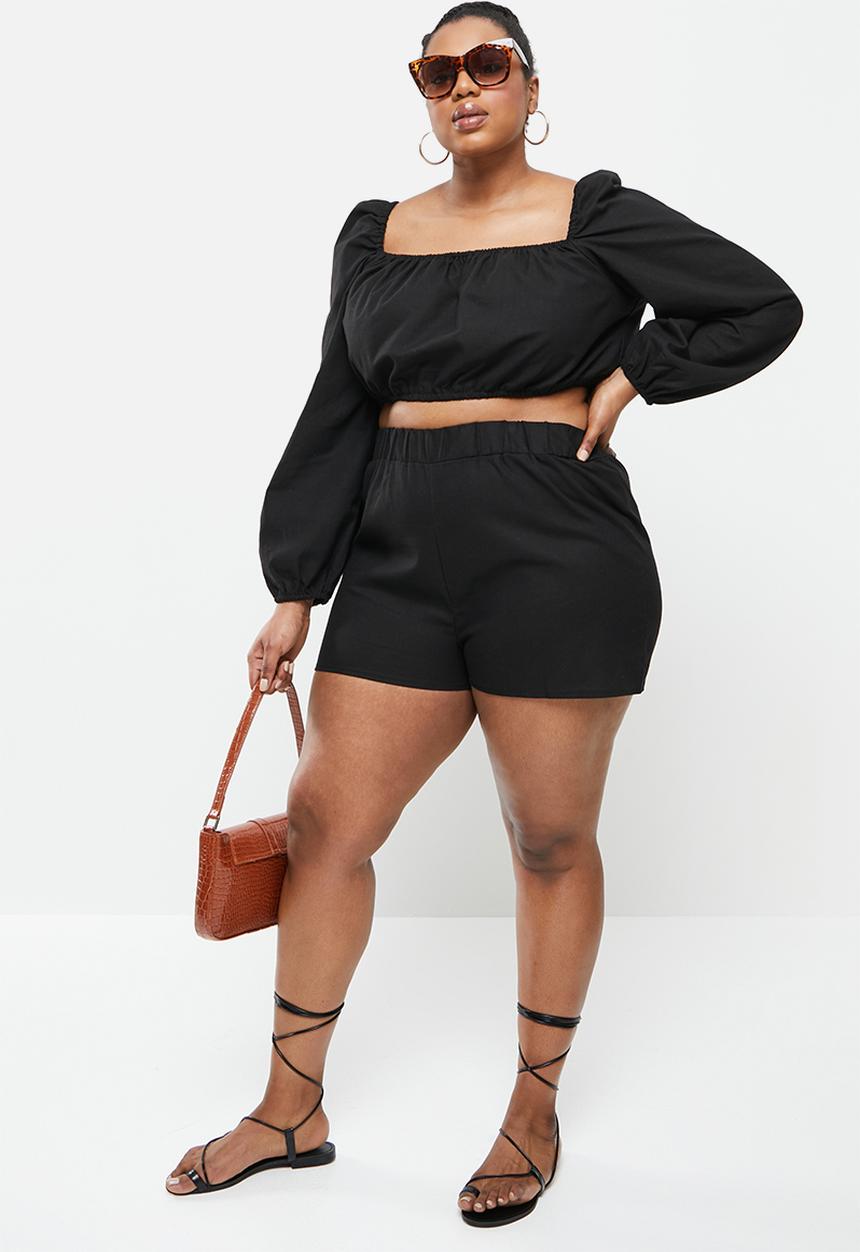 Missguided - Plus linen look crop short co-ord - black