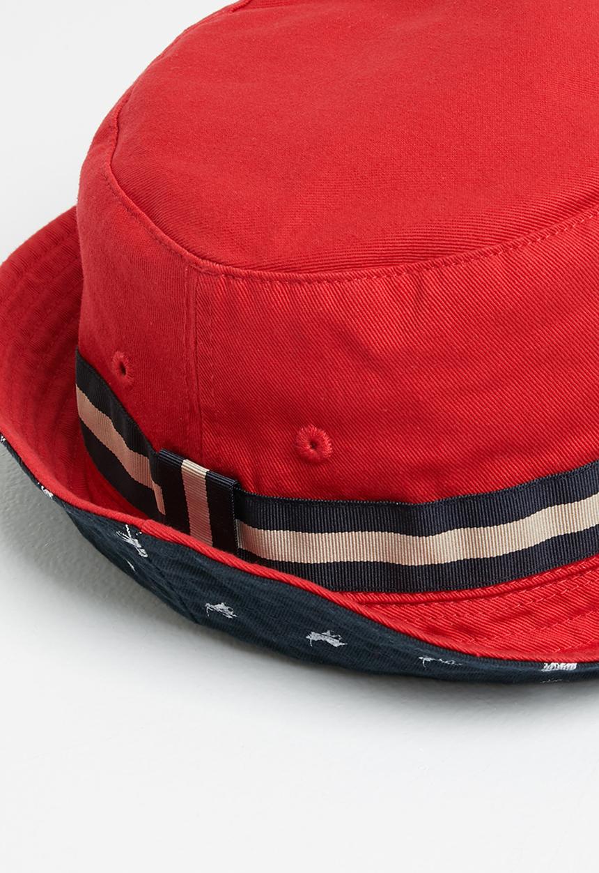 POLO - Reversible monogram bucket hat - red & navy 