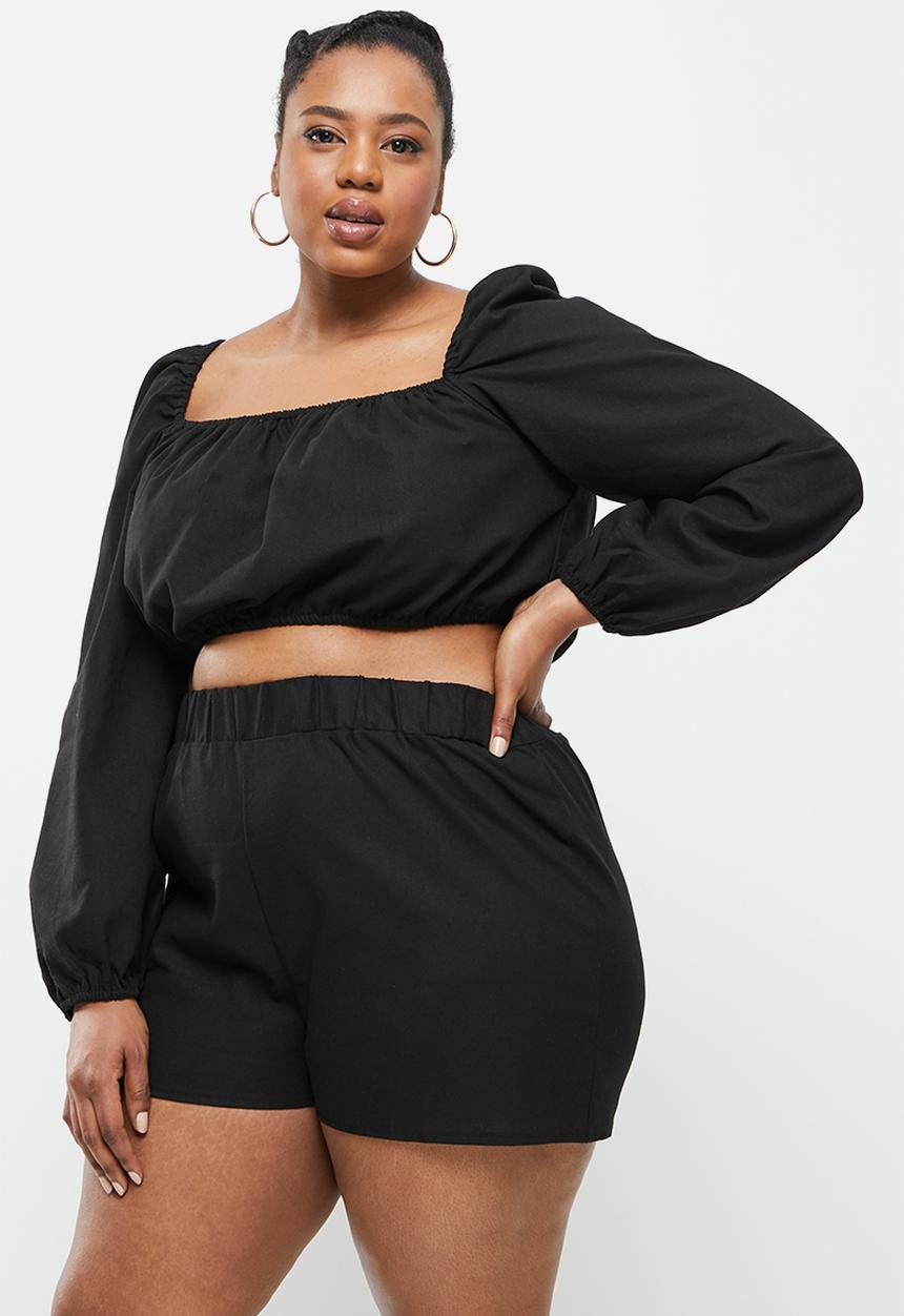 Missguided - Plus linen look crop top co-ord - black