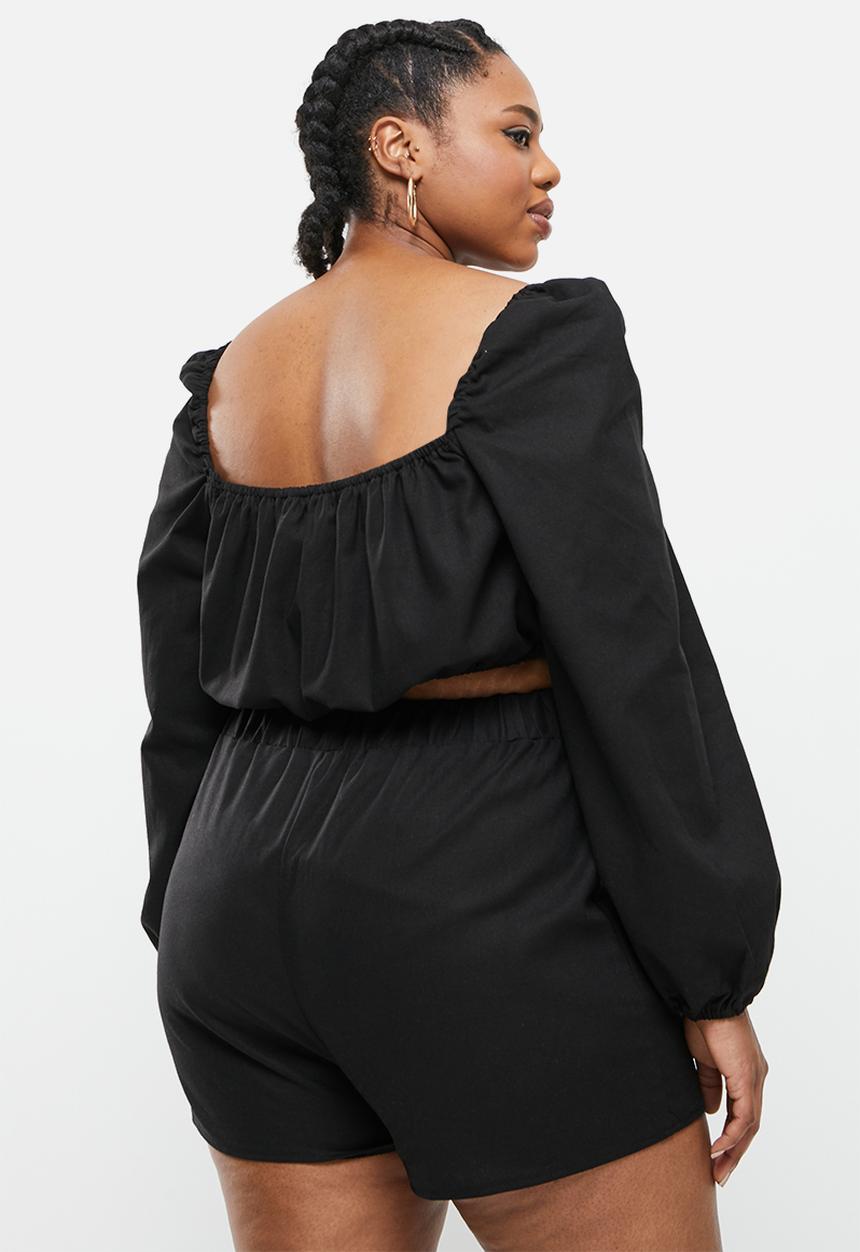 Missguided - Plus linen look crop top co-ord - black