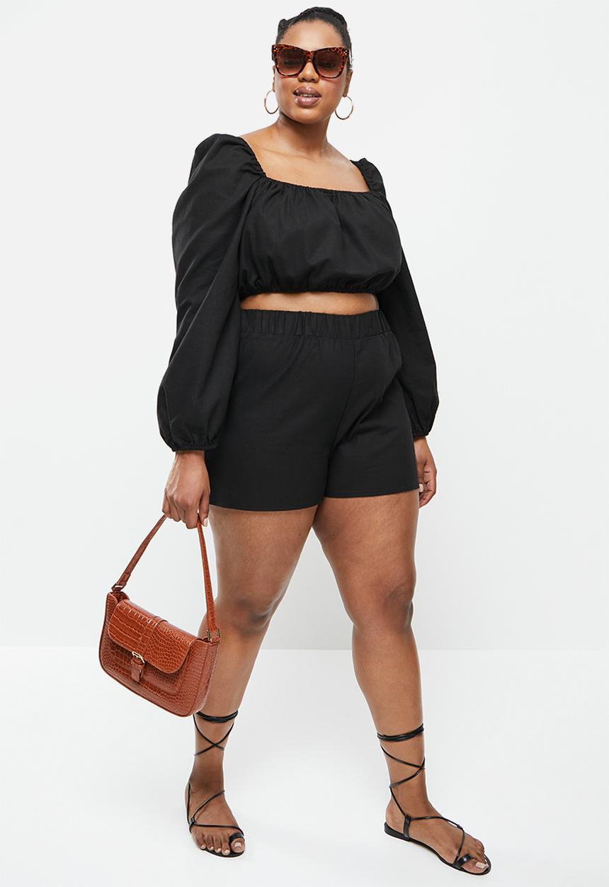 Missguided - Plus linen look crop top co-ord - black