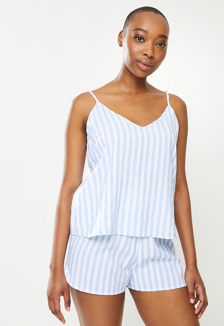Superbalist - Sleep cami & shorts set - blue & white 