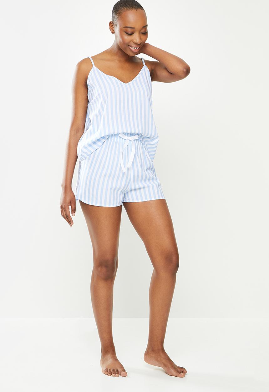 Superbalist - Sleep cami & shorts set - blue & white 