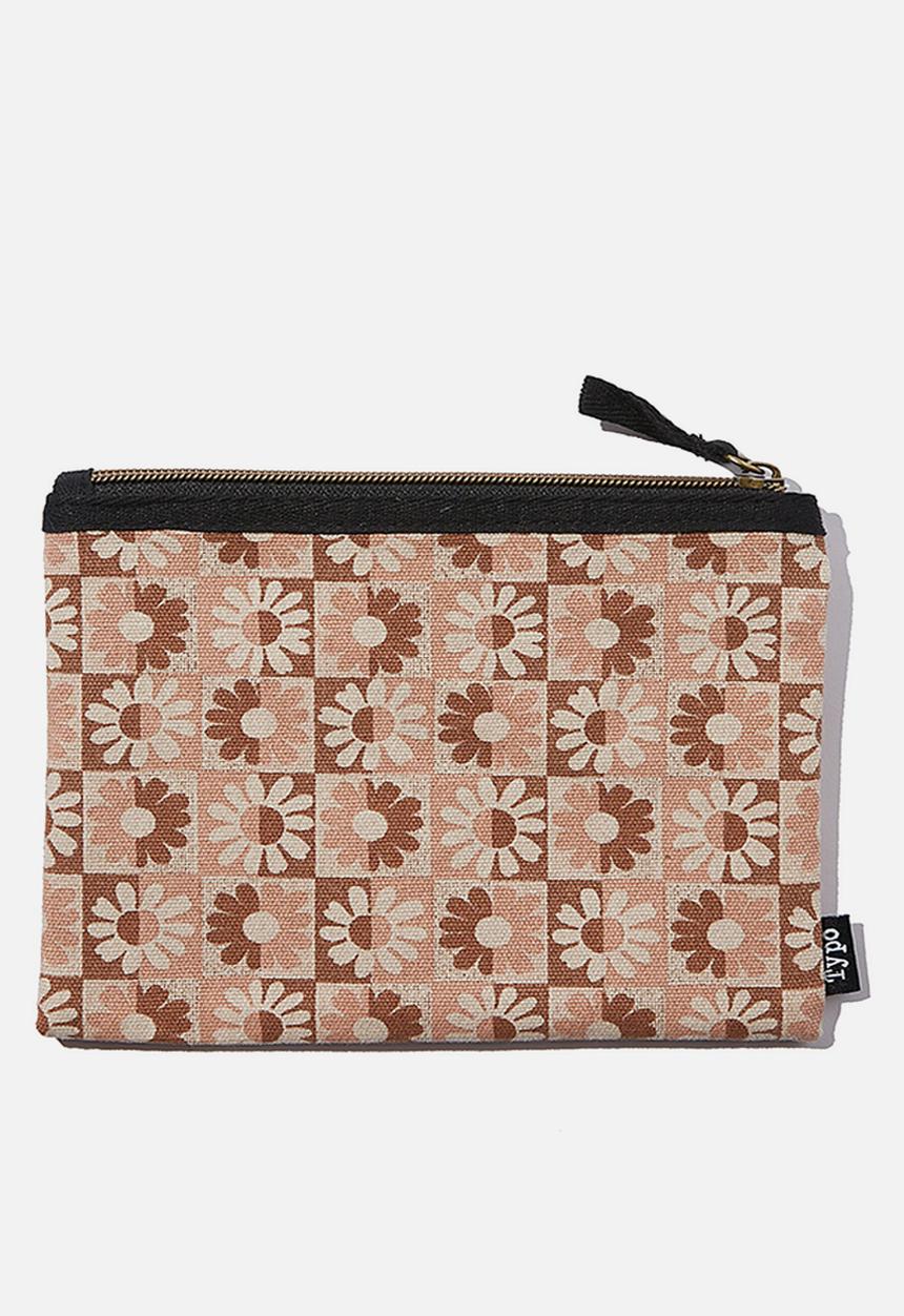 Typo - Spinout pencil case - checkerboard daisy clay