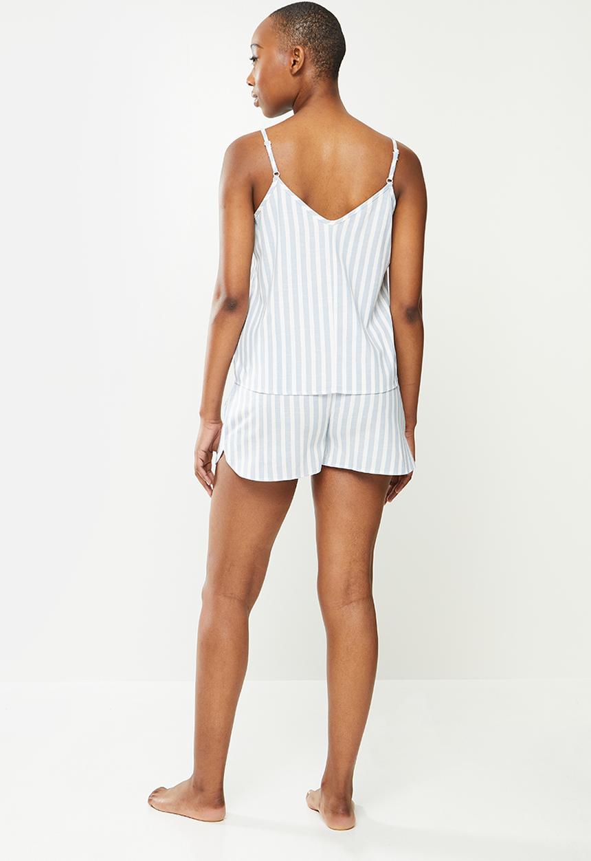 Superbalist - 100% cotton sleep cami & shorts set - blue & white 