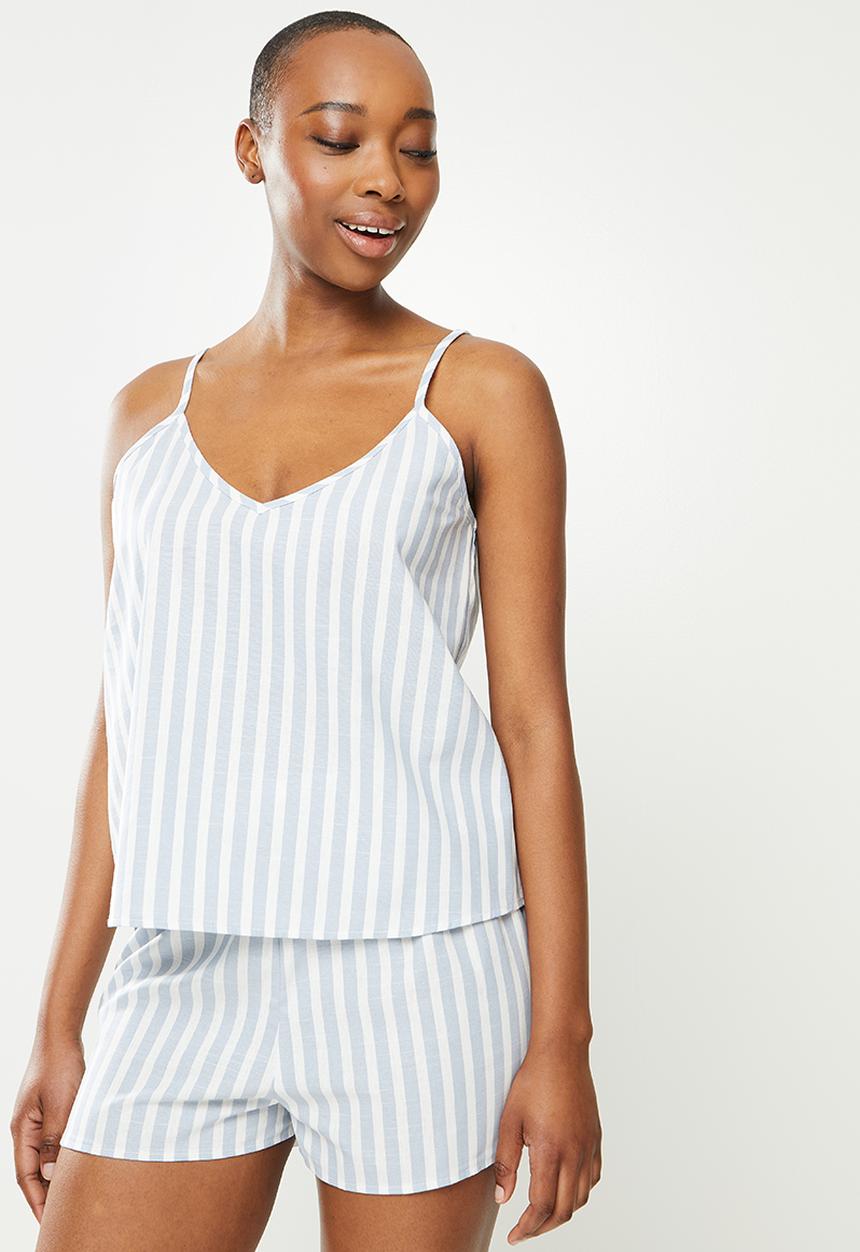 Superbalist - 100% cotton sleep cami & shorts set - blue & white 