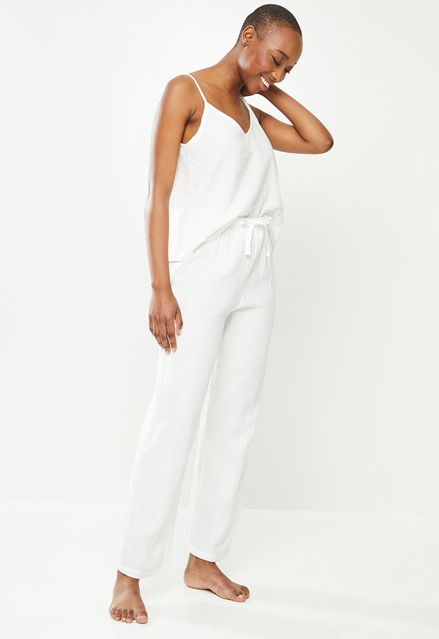 Superbalist - 100% cotton sleep cami & pants set - white