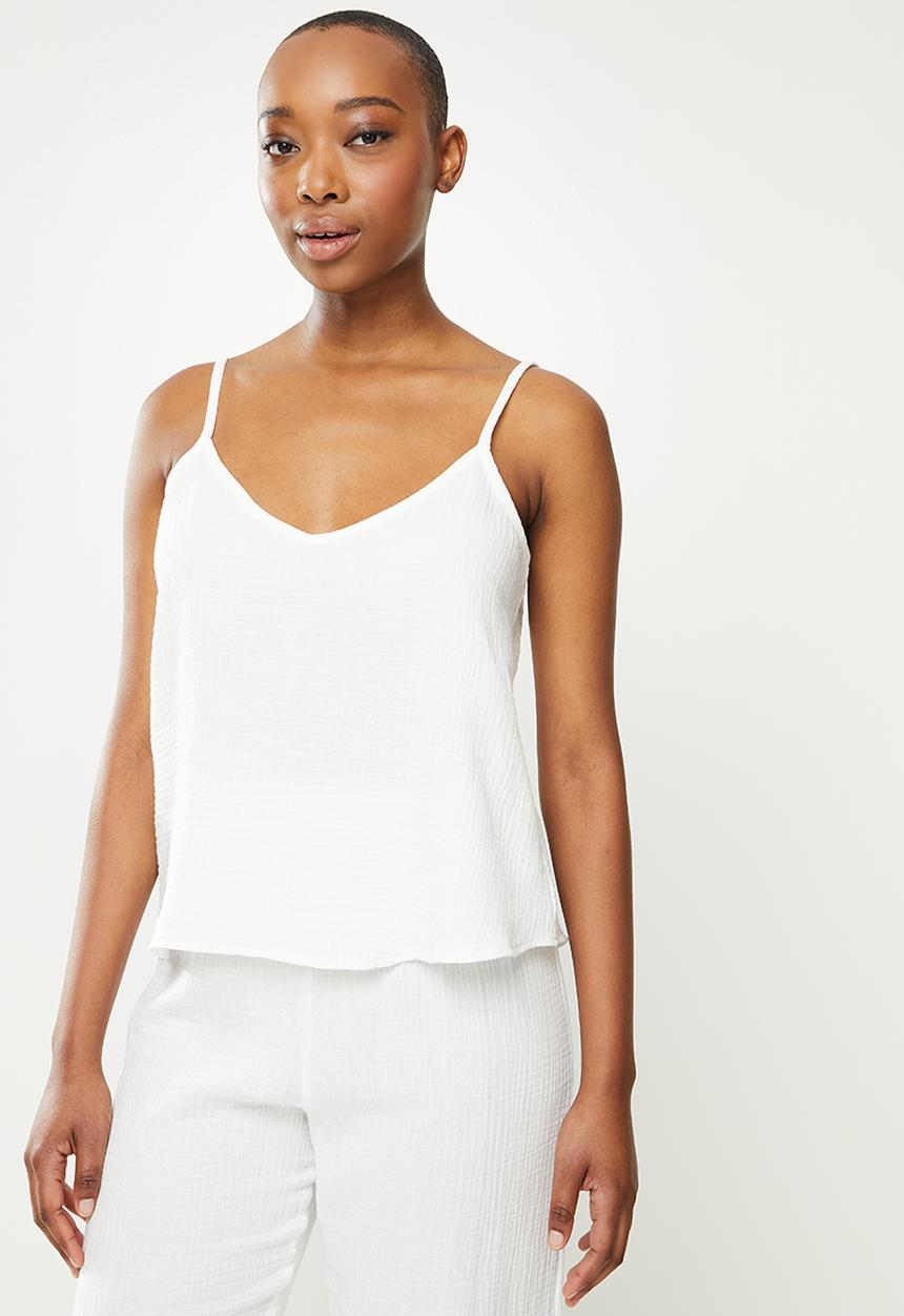 Superbalist - 100% cotton sleep cami & pants set - white
