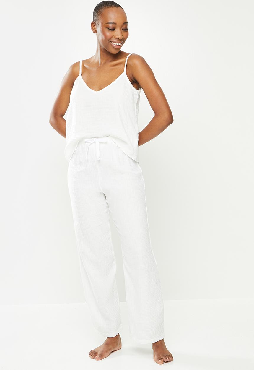 Superbalist - 100% cotton sleep cami & pants set - white