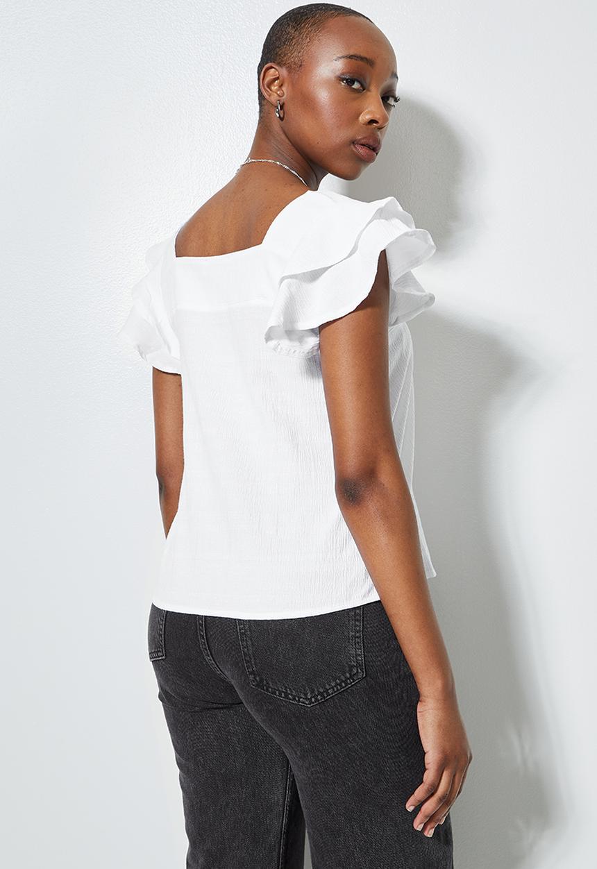 Superbalist - Ruffle sleeve blouse - white