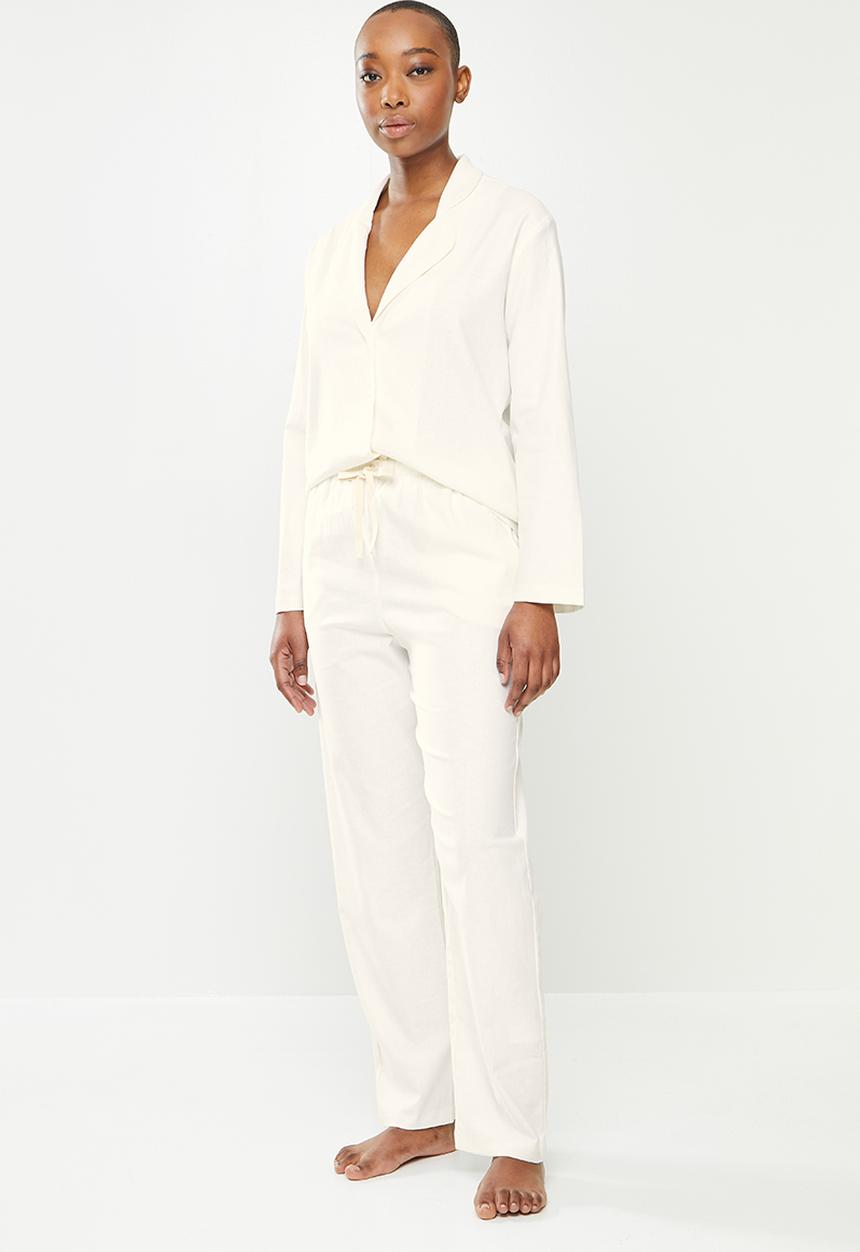 Superbalist - Linen blend sleep shirt & pants set - ecru