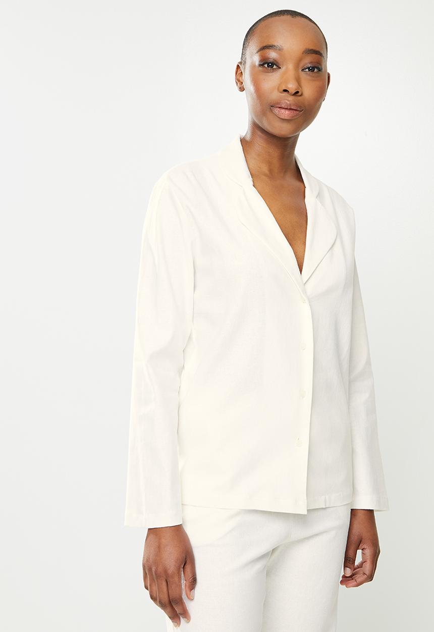 Superbalist - Linen blend sleep shirt & pants set - ecru