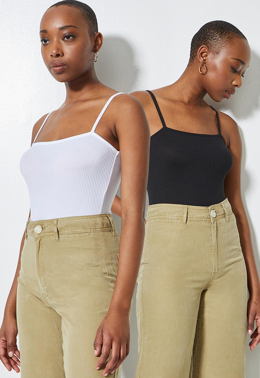 Superbalist - 2 Pack straight neck rib cami bodysuit - black & white