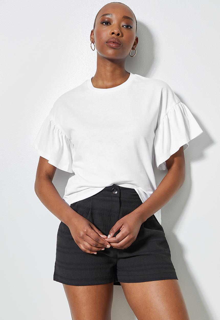 Superbalist - Combo fabric ruffle tee - white