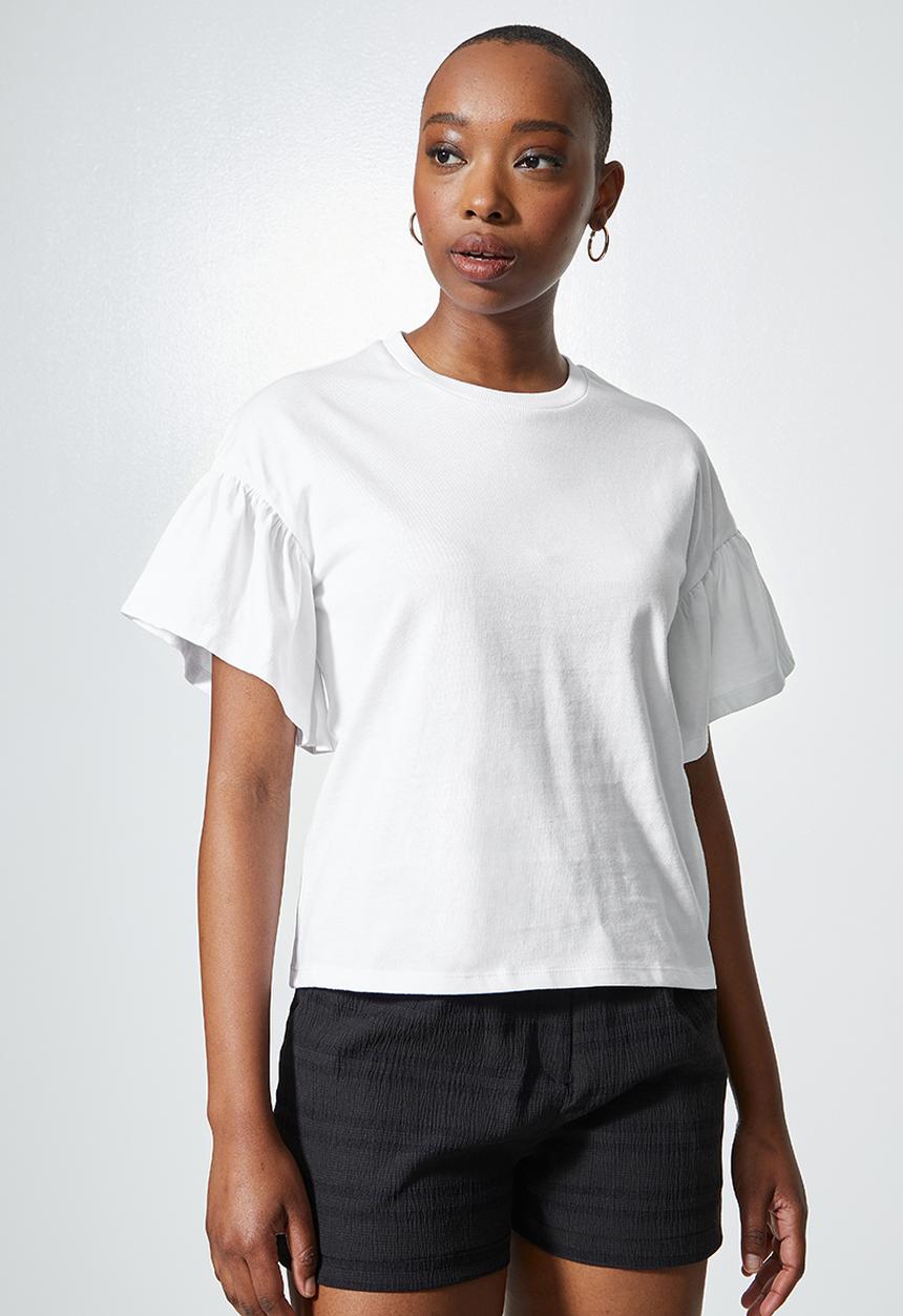 Superbalist - Combo fabric ruffle tee - white