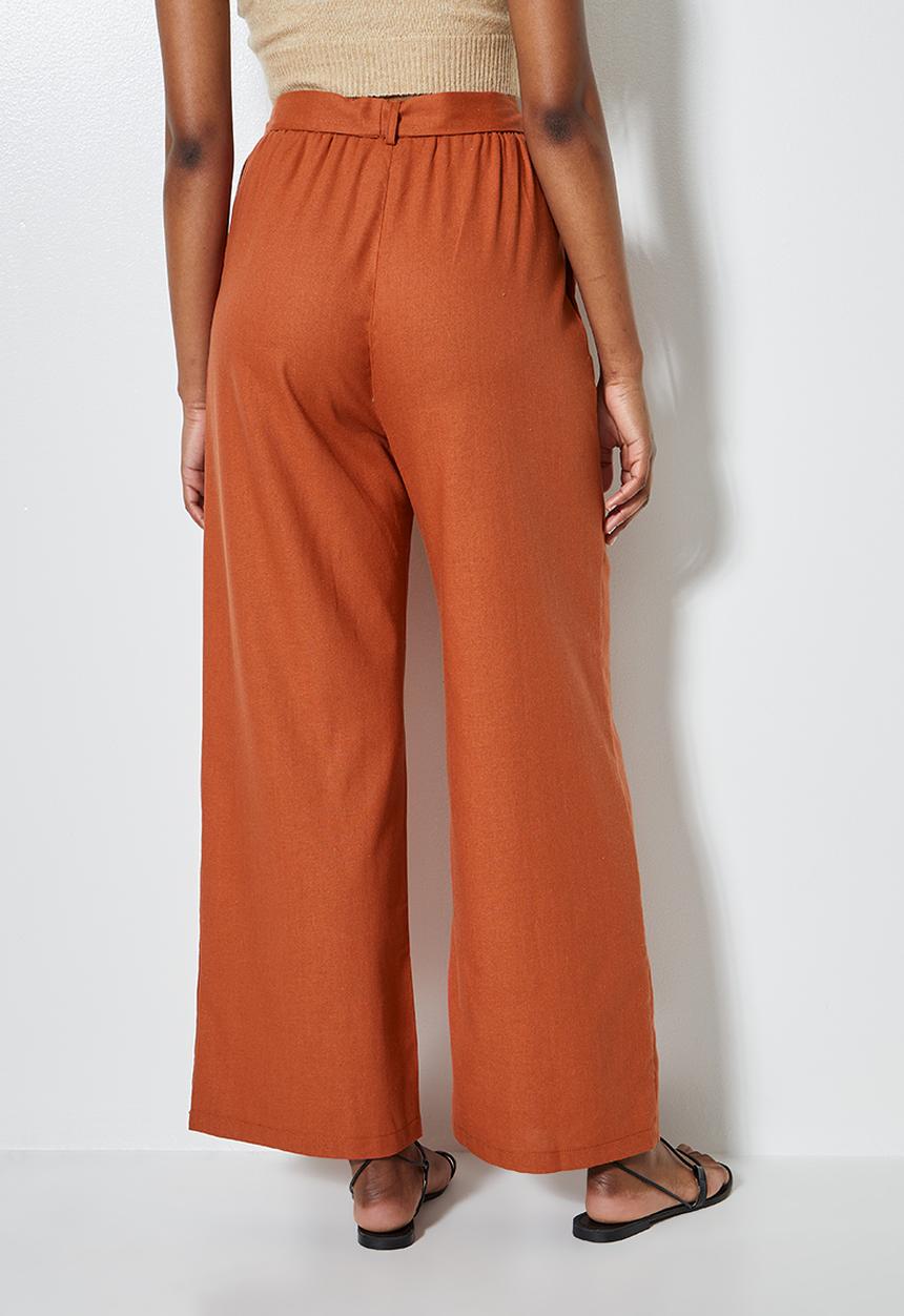 Superbalist - Relaxed linen wide leg trouser - rust