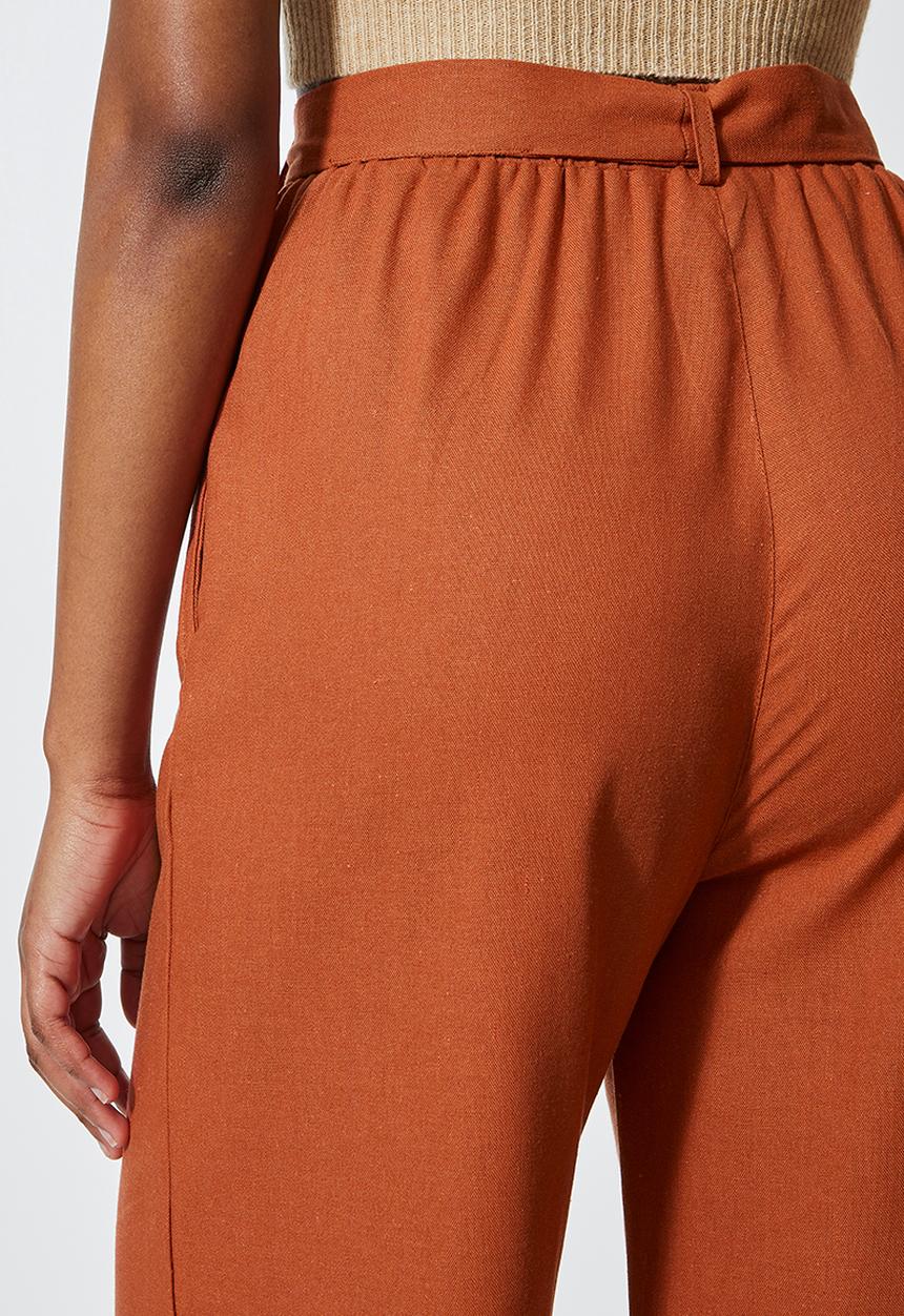 Superbalist - Relaxed linen wide leg trouser - rust