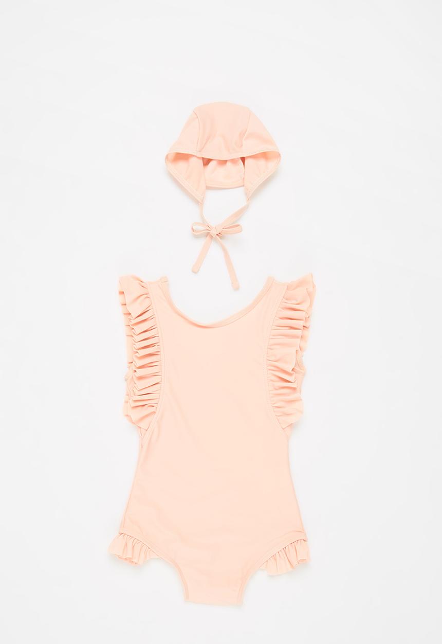 Pop Candy - Girls ruffle swimsuit and cap - peach