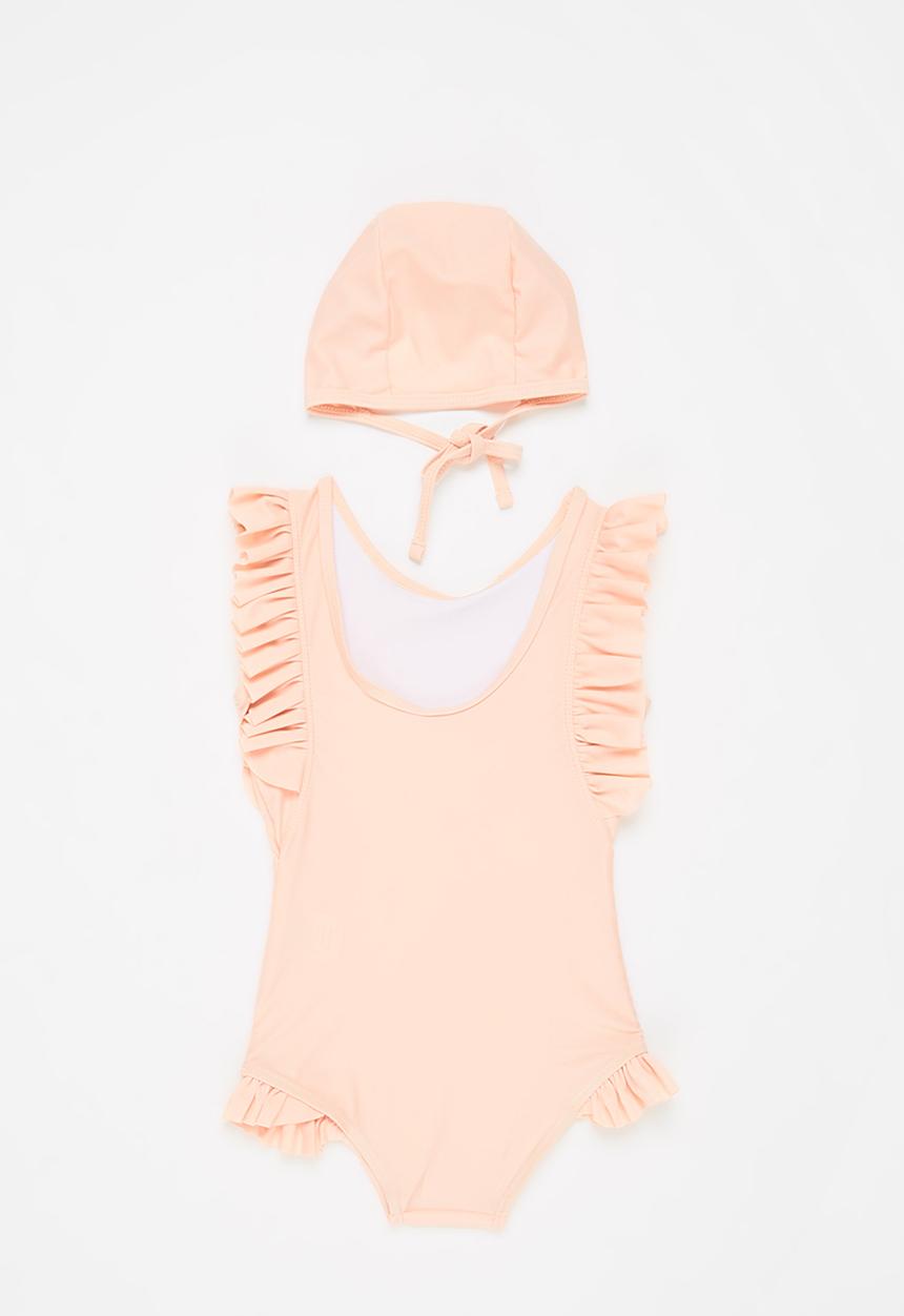 Pop Candy - Girls ruffle swimsuit and cap - peach