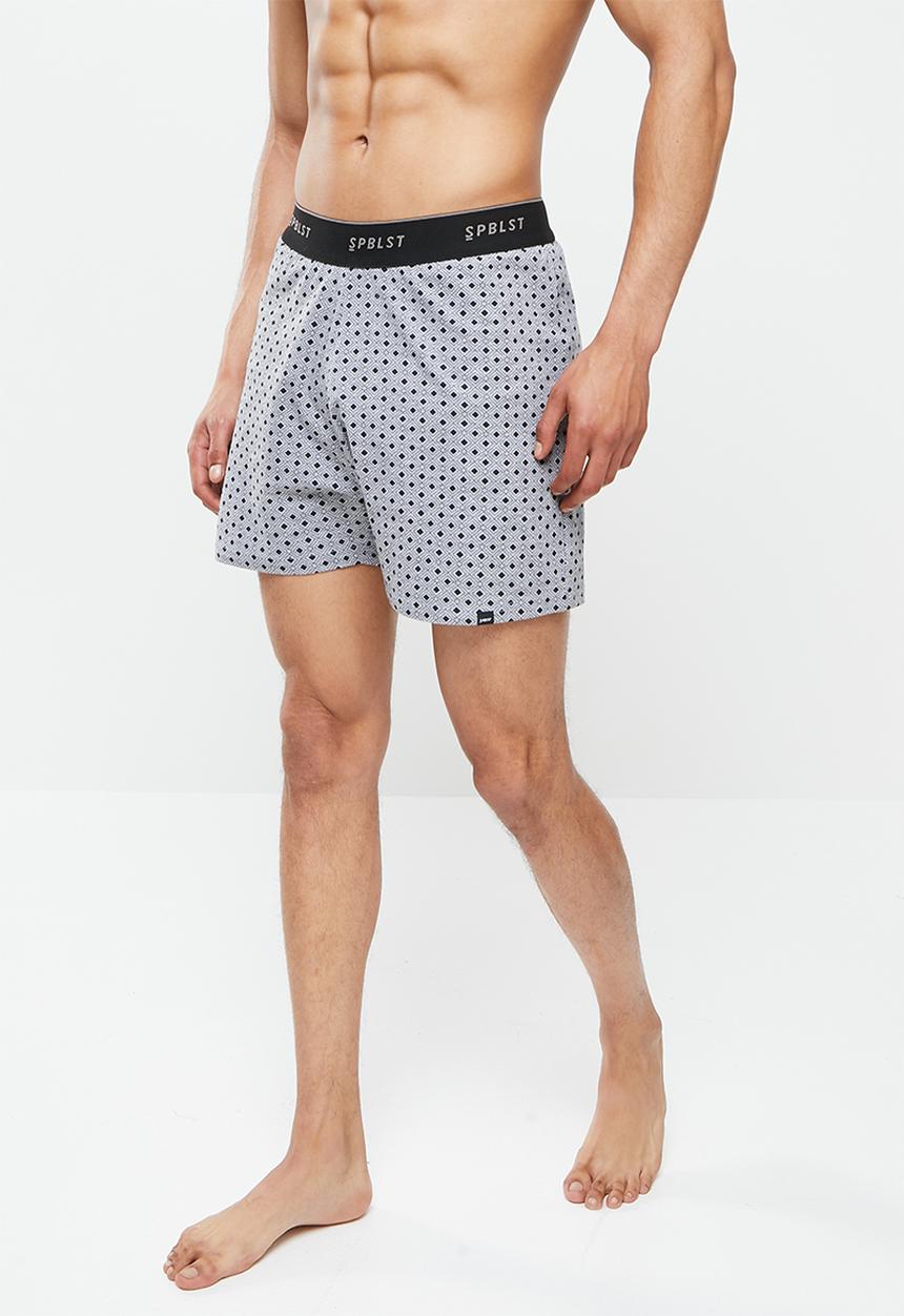Superbalist - Printed kris knit boxer - grey & black 