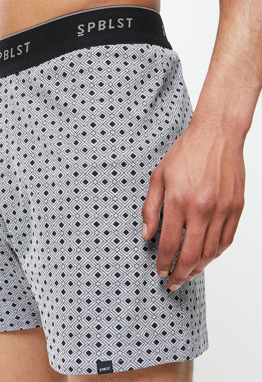 Superbalist - Printed kris knit boxer - grey & black 