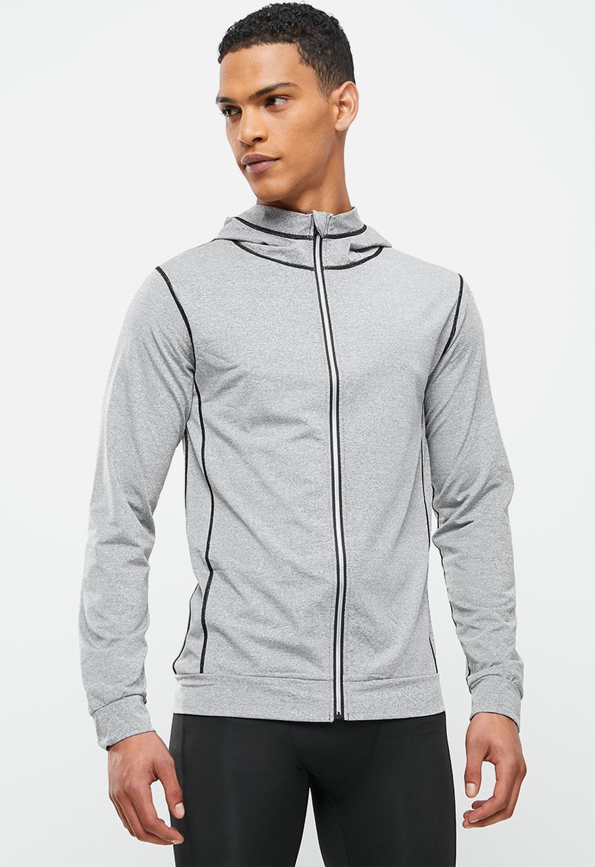basicthread - Slim fit zip through sport hoodie - light grey