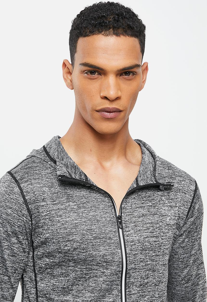 basicthread - Slim fit zip through sport hoodie - dark grey