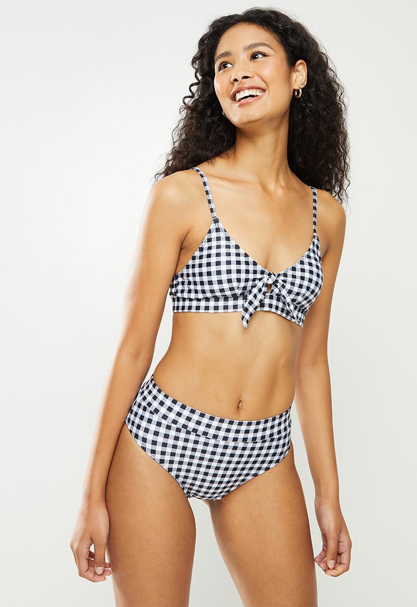 dailyfriday - Tie front high waisted bikini - black