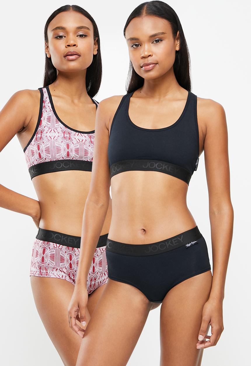 Jockey - 2 Pack heritage crop top - black & burgundy 