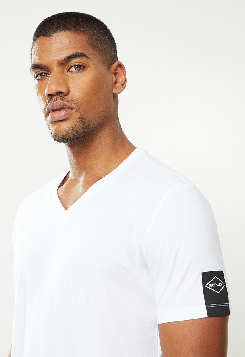 Replay - Left arm patch v-neck tee - white