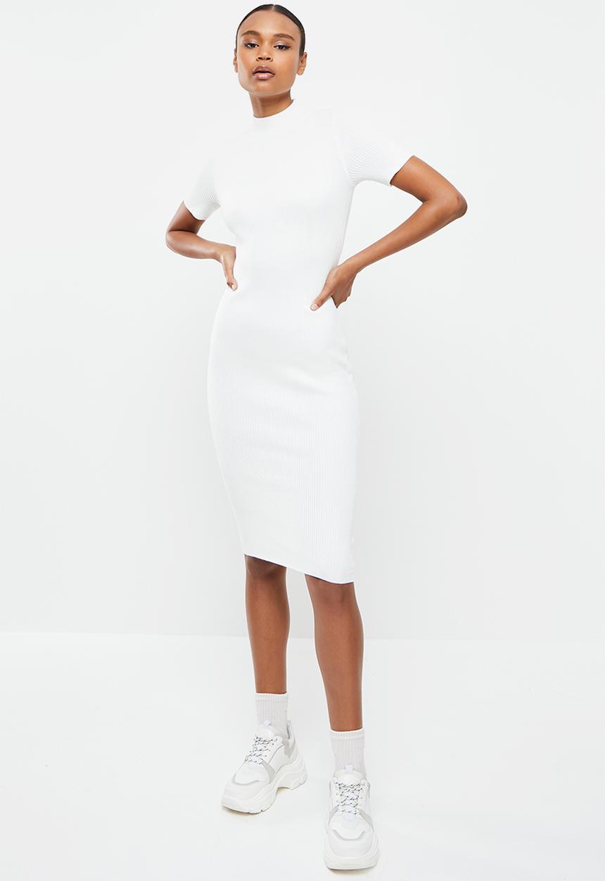 Missguided - Open back knitted midi dress - white