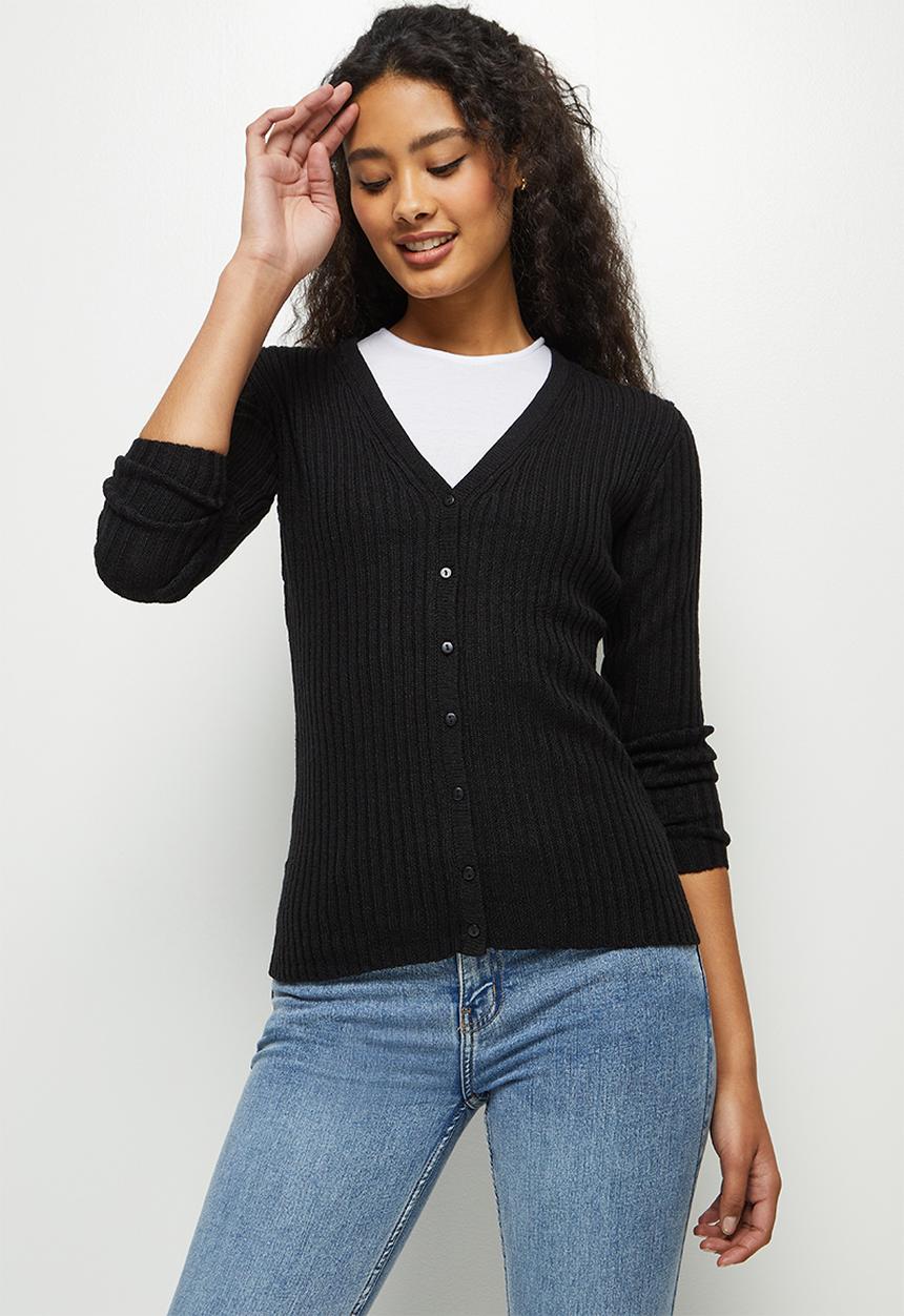 edit - Ribbed cardigan - black