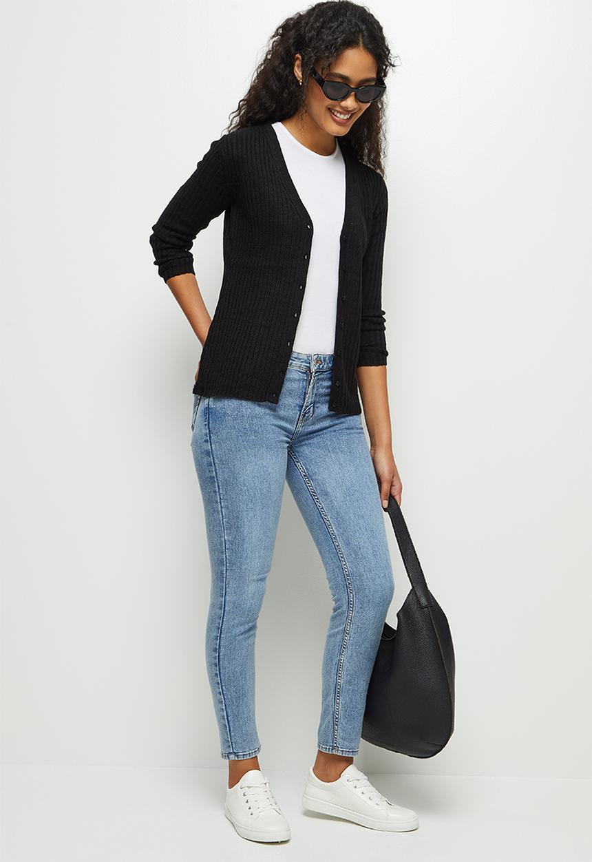 edit - Ribbed cardigan - black