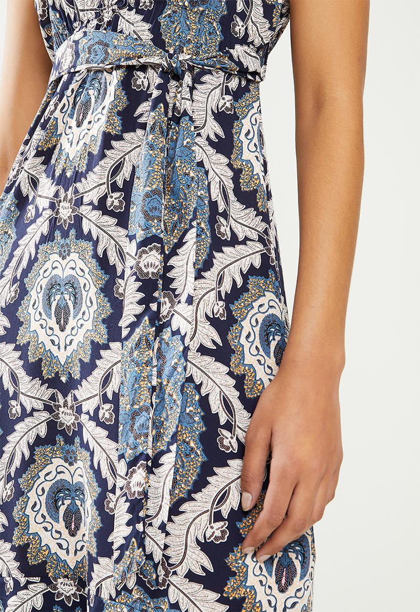 Stella Morgan - Floral sleeveless tie waist dress - navy